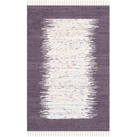 SAFAVIEH Montauk Tennyson Braided Border Cotton Area Rug, Ivory/Purple, 5' x 8'