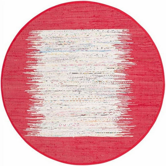 SAFAVIEH Montauk Tennyson Braided Border Cotton Area Rug, Ivory/Red, 4' x 4' Round