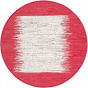 SAFAVIEH Montauk Tennyson Braided Border Cotton Area Rug, Ivory/Red, 5' x 8'