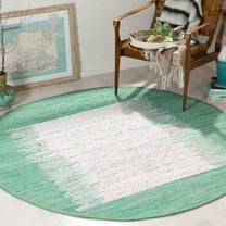 SAFAVIEH Montauk Tennyson Braided Border Cotton Area Rug, Ivory/Sea Green, 4' x 4' Round