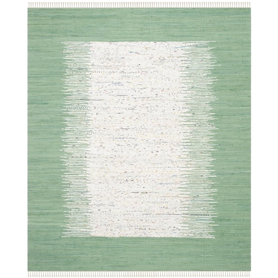 SAFAVIEH Montauk Tennyson Braided Border Cotton Area Rug, Ivory/Sea Green, 4' x 6'