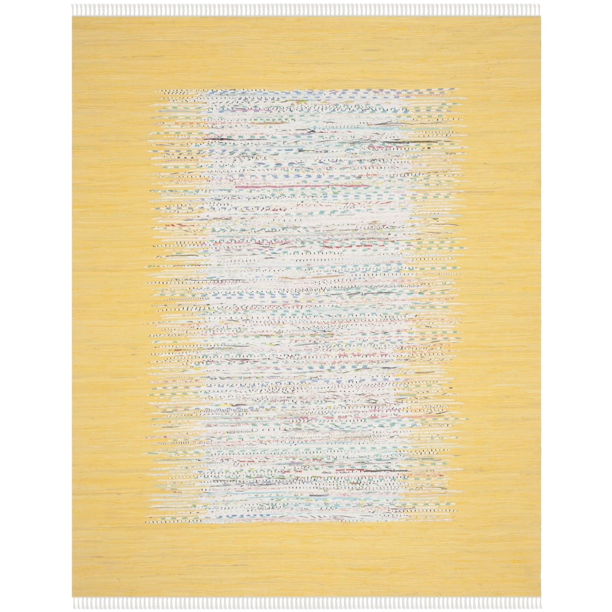 SAFAVIEH Montauk Tennyson Braided Border Cotton Area Rug, Ivory/Yellow, 3' x 5'