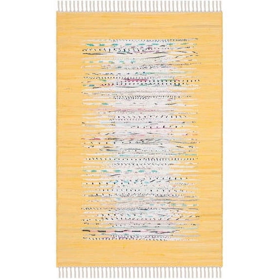 SAFAVIEH Montauk Tennyson Braided Border Cotton Area Rug, Ivory/Yellow, 4' x 6'