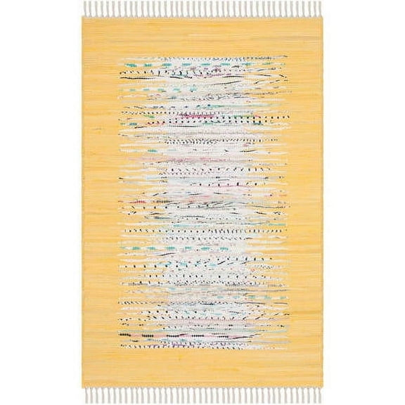 SAFAVIEH Montauk Tennyson Braided Border Cotton Area Rug, Ivory/Yellow, 9' x 12'