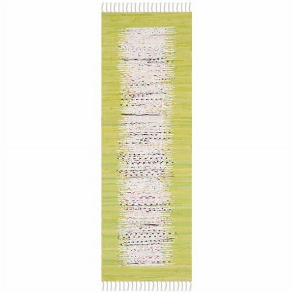SAFAVIEH Montauk Tennyson Braided Border Cotton Runner Rug, Ivory/Citron, 2'3" x 7'