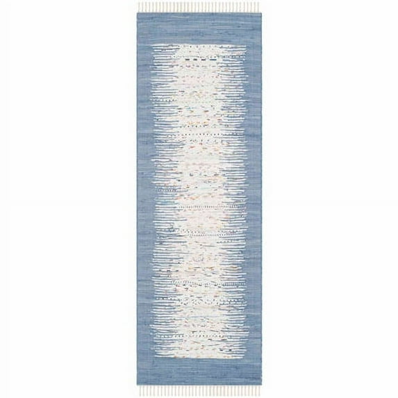 SAFAVIEH Montauk Tennyson Braided Border Cotton Runner Rug, Ivory/Dark Blue, 2'3" x 6'