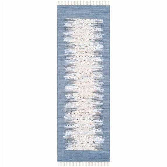 SAFAVIEH Montauk Tennyson Braided Border Cotton Runner Rug, Ivory/Dark Blue, 2'3" x 9'