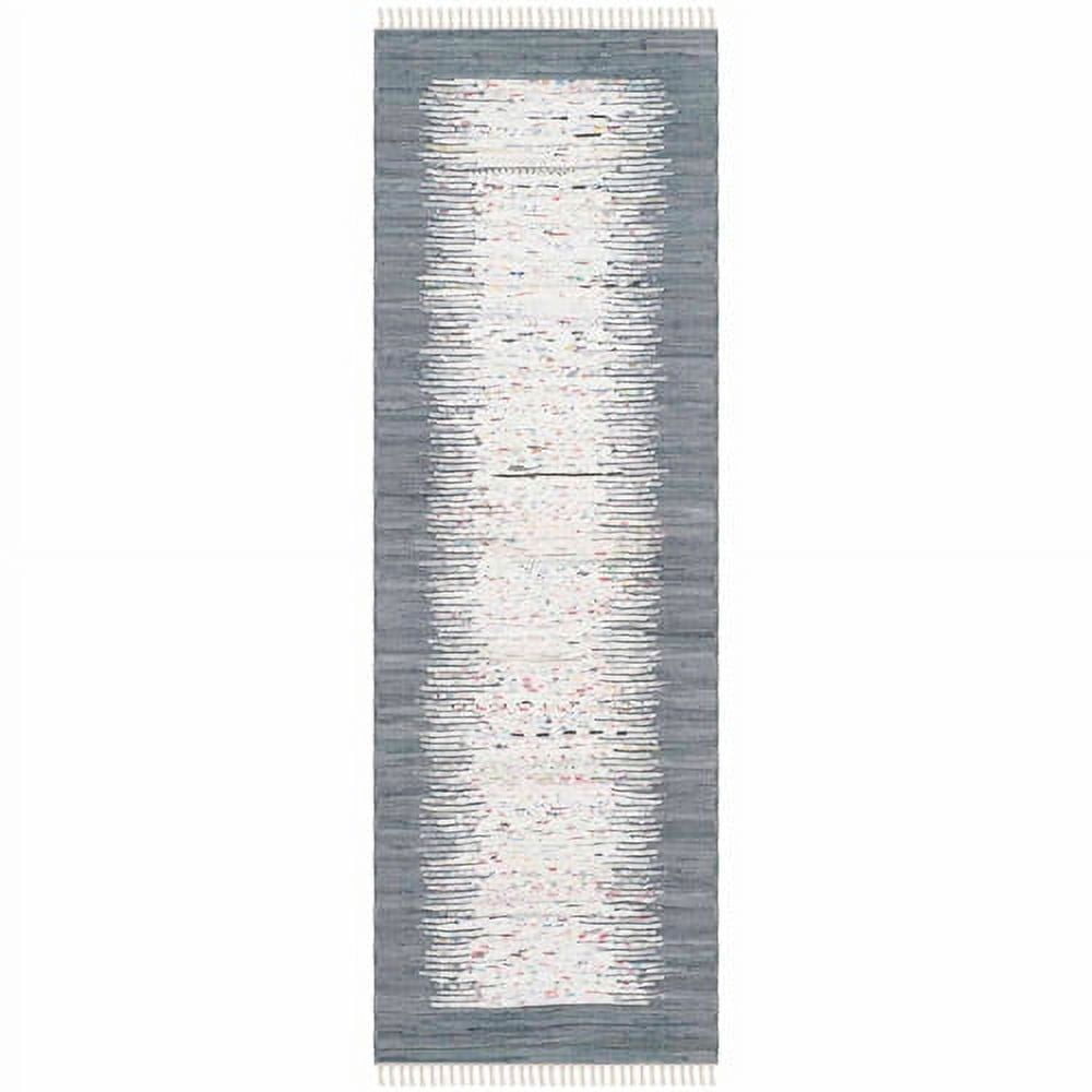 SAFAVIEH Montauk Tennyson Braided Border Cotton Runner Rug, Ivory/Grey, 2'3" x 6'