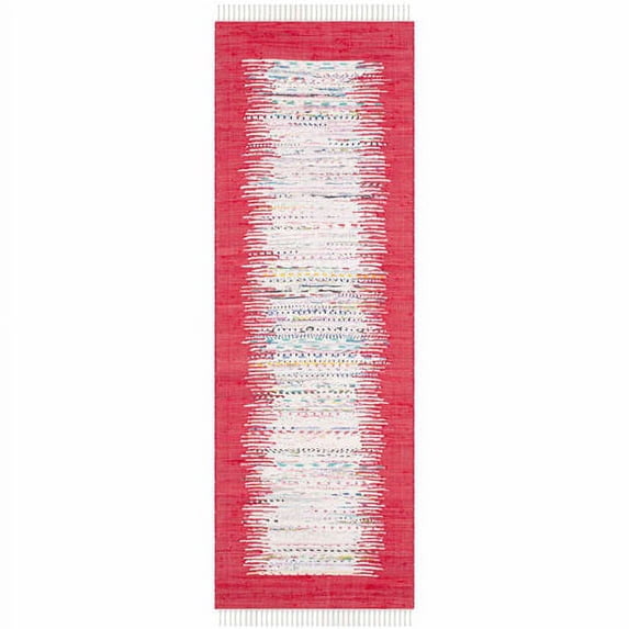 SAFAVIEH Montauk Tennyson Braided Border Cotton Runner Rug, Ivory/Red, 2'3" x 7'