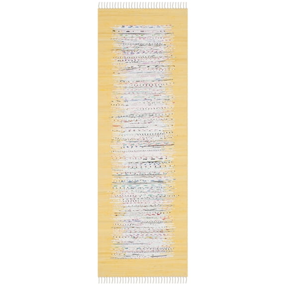 SAFAVIEH Montauk Tennyson Braided Border Cotton Runner Rug, Ivory/Yellow, 2'3" x 6'