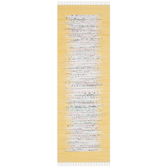 SAFAVIEH Montauk Tennyson Braided Border Cotton Runner Rug, Ivory/Yellow, 2'3" x 6'