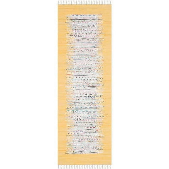 SAFAVIEH Montauk Tennyson Braided Border Cotton Runner Rug, Ivory/Yellow, 2'3" x 8'