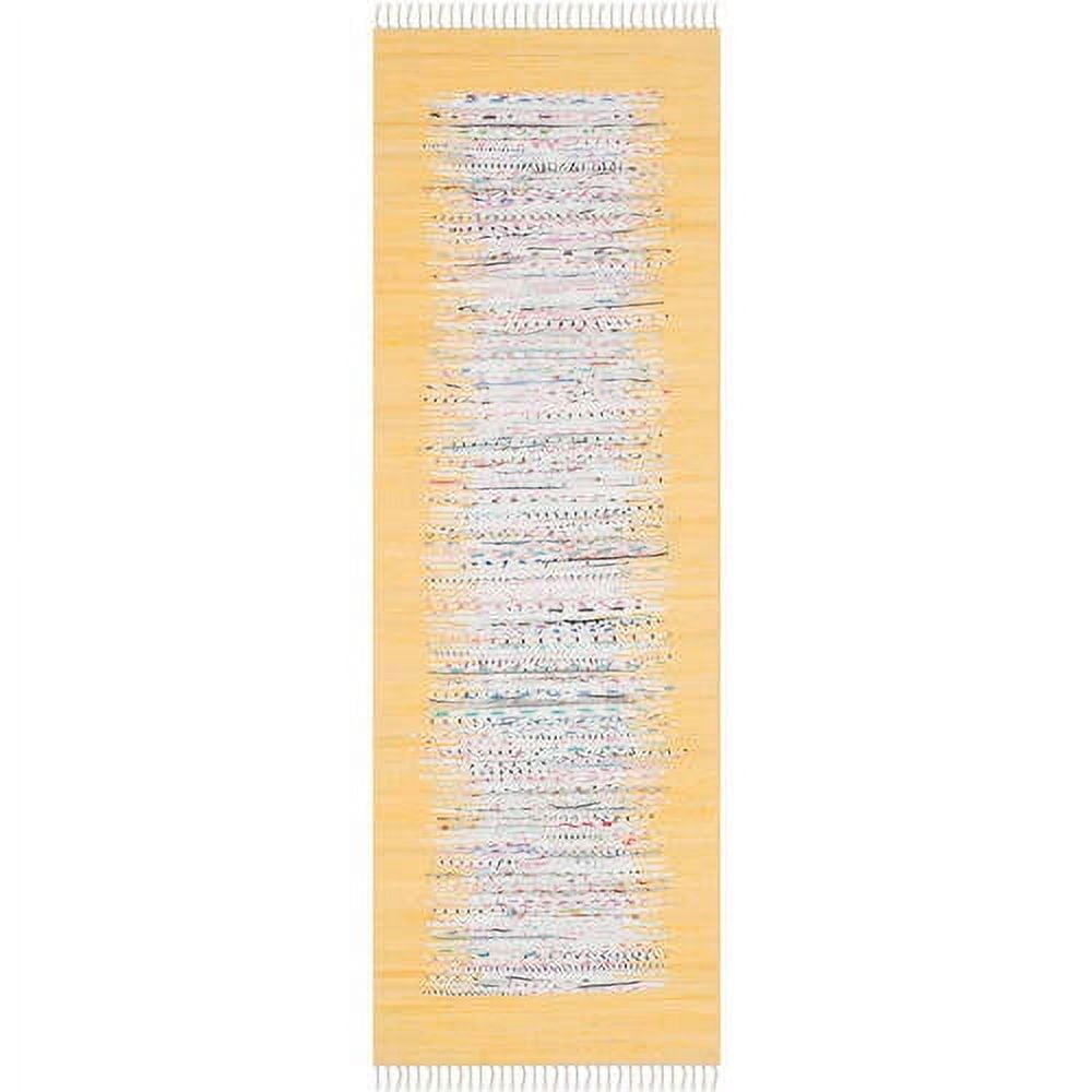 SAFAVIEH Montauk Tennyson Braided Border Cotton Runner Rug, Ivory/Yellow, 2'3" x 9'