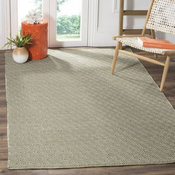 SAFAVIEH Montauk Terrence Geometric Diamond Cotton Area Rug, Ivory/Green, 3' x 5'