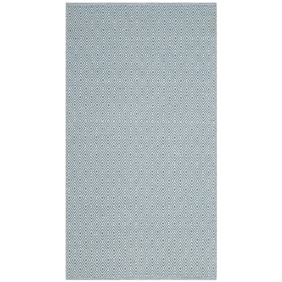SAFAVIEH Montauk Terrence Geometric Diamond Cotton Area Rug, Ivory/Light Blue, 3' x 5'