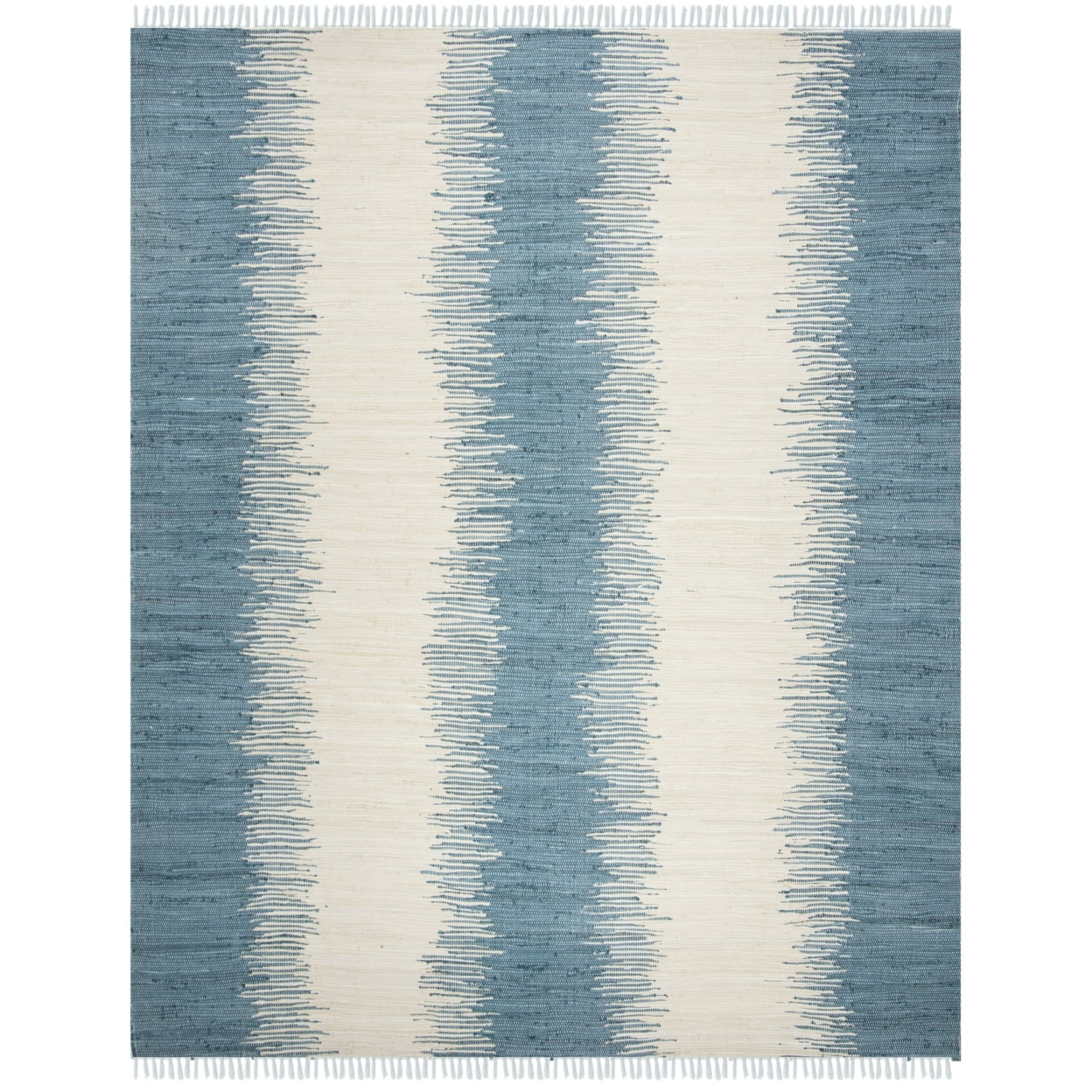 Blue Striped Cotton Flat Woven Reversible Rug, 3' x 5'