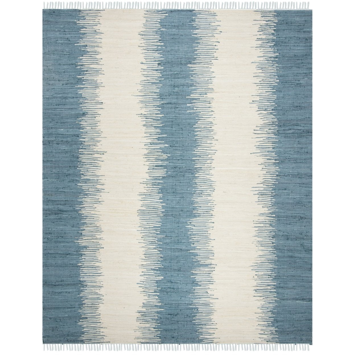 Blue Striped Cotton Flat Woven Reversible Rug, 3' x 5'