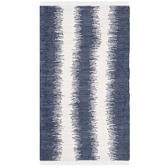 SAFAVIEH Montauk Twyla Striped Cotton Area Rug, Dark Blue, 5' x 7'