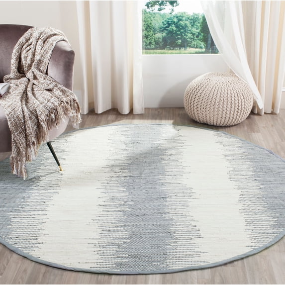 SAFAVIEH Montauk Twyla Striped Cotton Area Rug, Grey, 4' x 4' Round