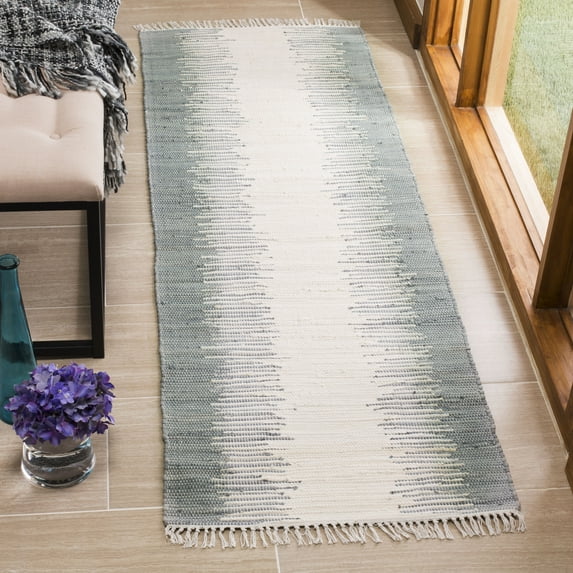 SAFAVIEH Montauk Twyla Striped Cotton Runner Rug, Grey, 2'3" x 5'