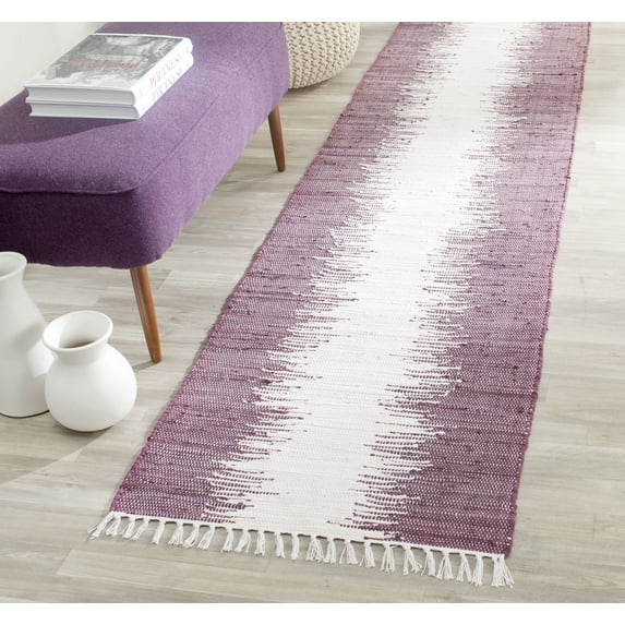SAFAVIEH Montauk Twyla Striped Cotton Runner Rug, Purple, 2'3" x 9'