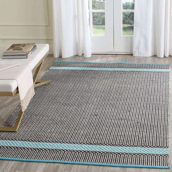 SAFAVIEH Montauk Varina Geometric Striped Cotton Area Rug, Turquoise/Multi, 4' x 6'