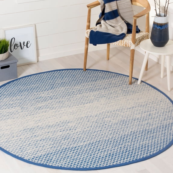 SAFAVIEH Montauk Vaughn Geometric Cotton Area Rug, Blue/Ivory, 6' x 6' Round