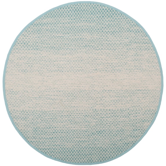 SAFAVIEH Montauk Vaughn Geometric Cotton Area Rug, Turquoise/Ivory, 4' x 4' Round
