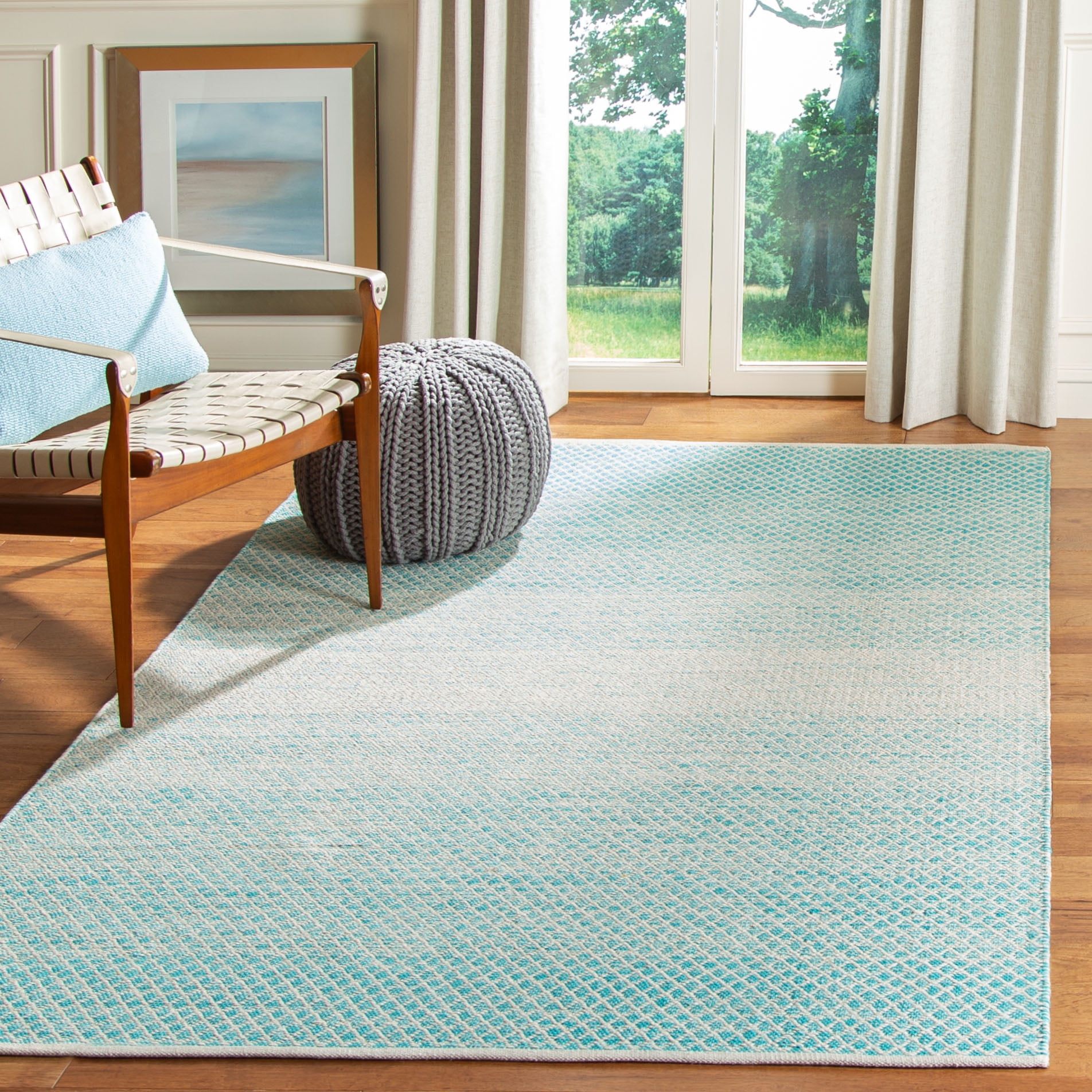 Coastal Breeze Turquoise & Ivory Cotton 8' x 10' Hand-Woven Rug