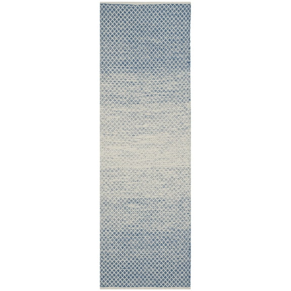 SAFAVIEH Montauk Vaughn Geometric Cotton Runner Rug, Blue/Ivory, 2'3" x 13'