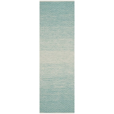 SAFAVIEH Montauk Vaughn Geometric Cotton Runner Rug, Turquoise/Ivory, 2'3" x 11'