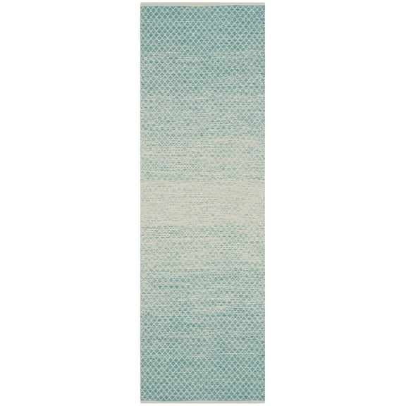 SAFAVIEH Montauk Vaughn Geometric Cotton Runner Rug, Turquoise/Ivory, 2'3" x 11'