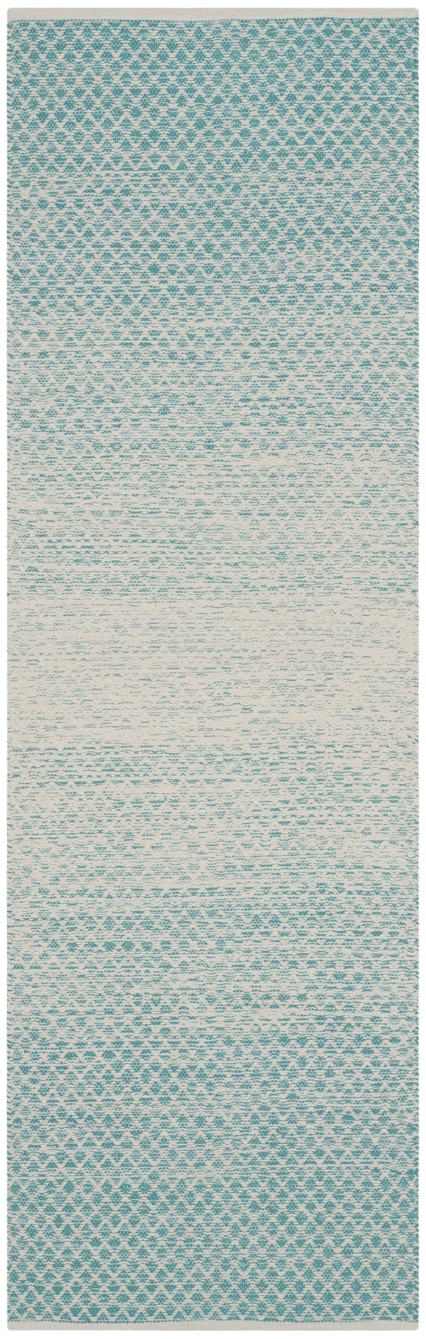 Handwoven Turquoise and Ivory Cotton Runner Rug 2'3" x 5'