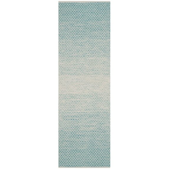 SAFAVIEH Montauk Vaughn Geometric Cotton Runner Rug, Turquoise/Ivory, 2'3" x 6'