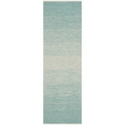 SAFAVIEH Montauk Vaughn Geometric Cotton Runner Rug, Turquoise/Ivory, 2'3" x 8'