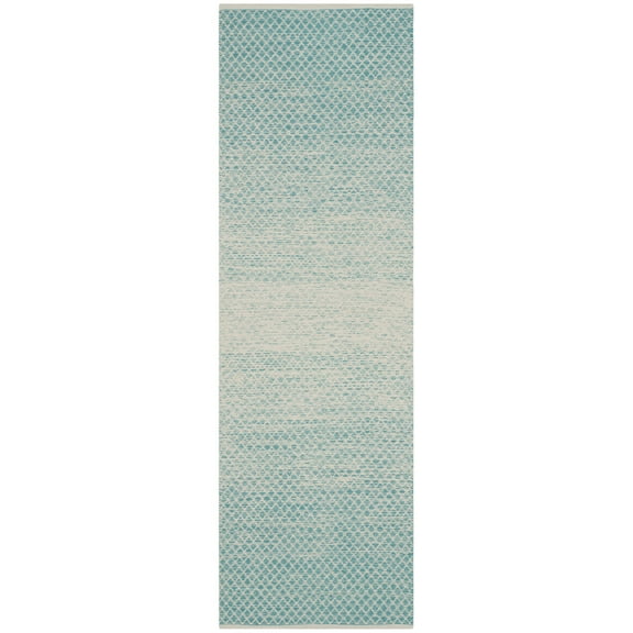 SAFAVIEH Montauk Vaughn Geometric Cotton Runner Rug, Turquoise/Ivory, 2'3" x 8'