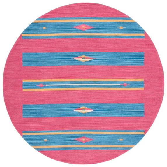 SAFAVIEH Montauk Westley Southwestern Cotton Area Rug, Red/Blue, 6' x 6' Round