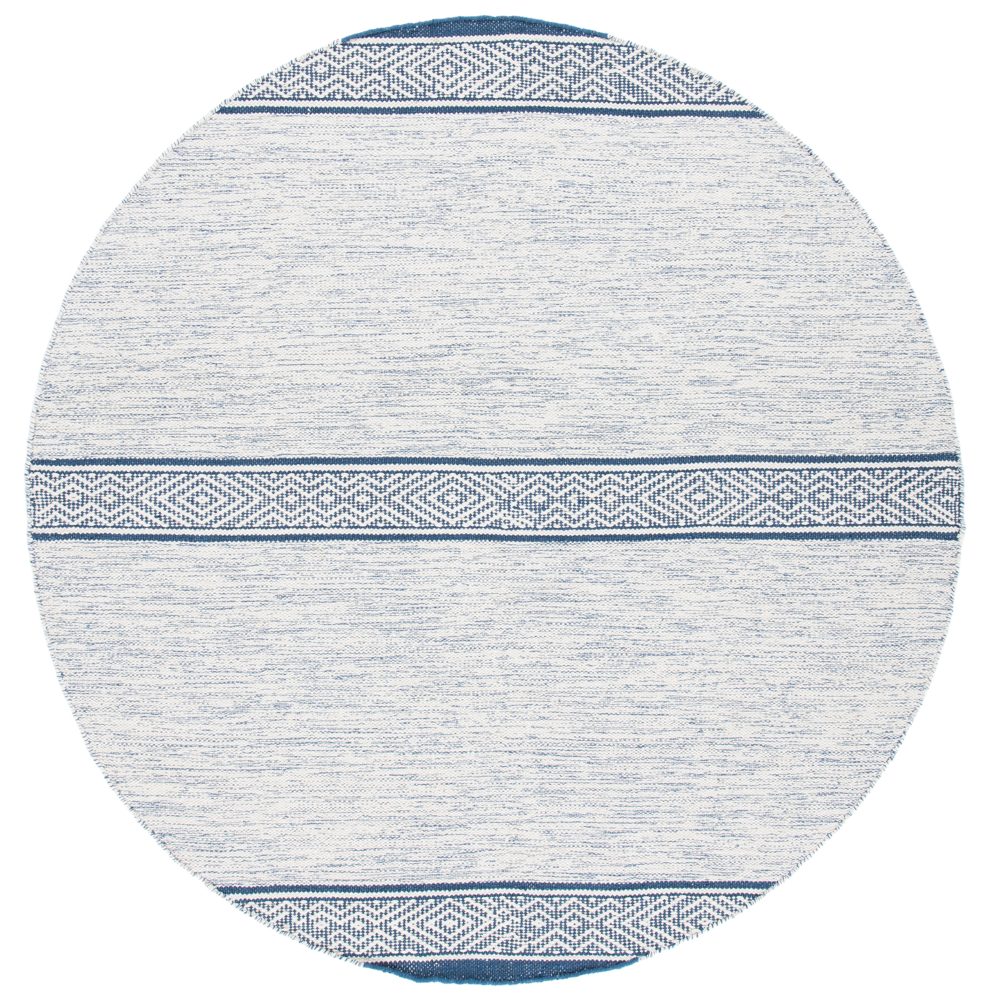 SAFAVIEH Montauk Zaman Diamond Cotton Area Rug, Ivory/Navy, 6' x 6' Round