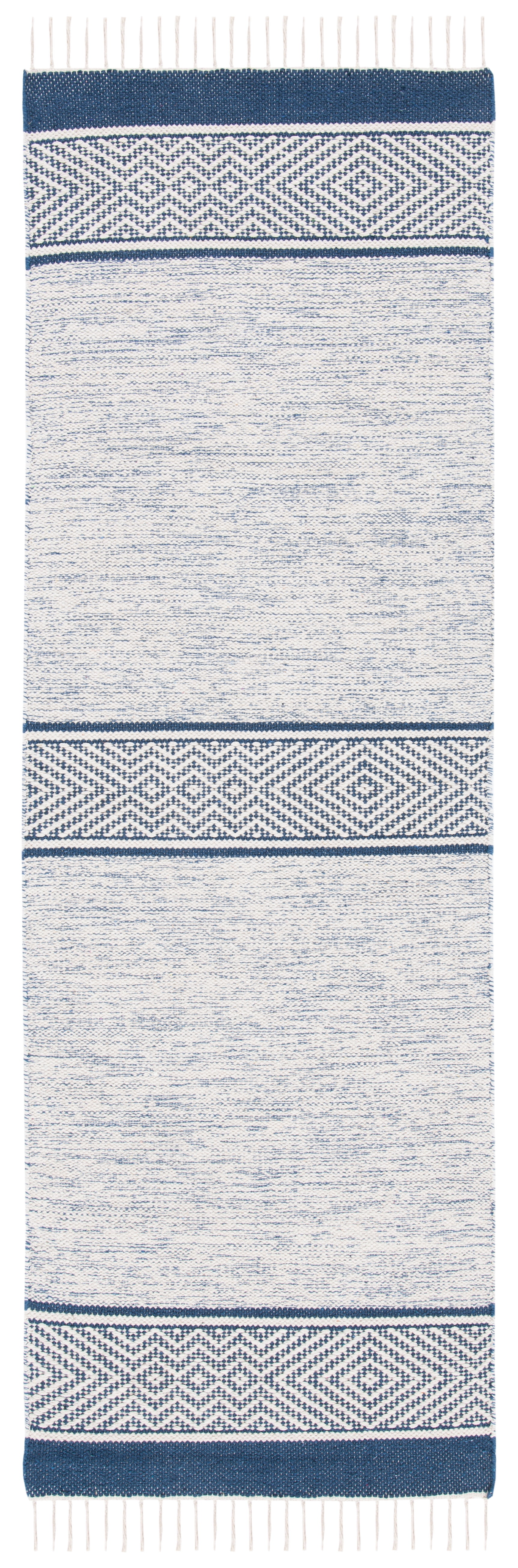 SAFAVIEH Montauk Zaman Diamond Cotton Runner Rug, Ivory/Navy, 2'3" x 7'