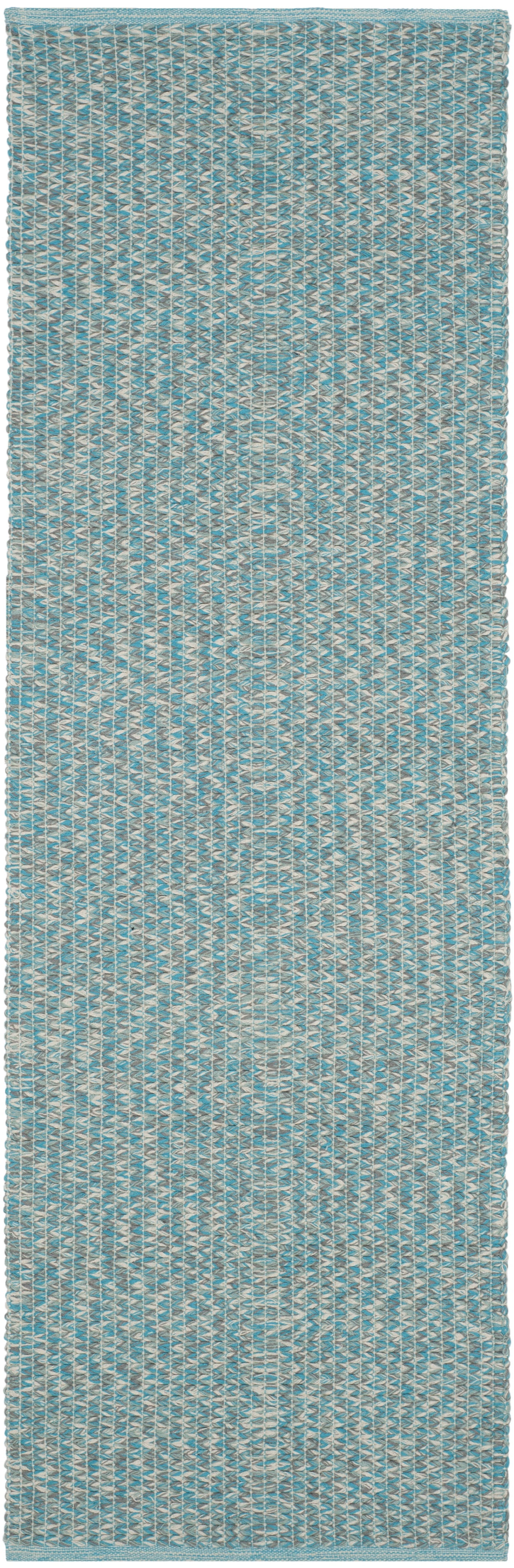 Coastal Breeze Turquoise Cotton 2'3" x 7' Handwoven Runner Rug