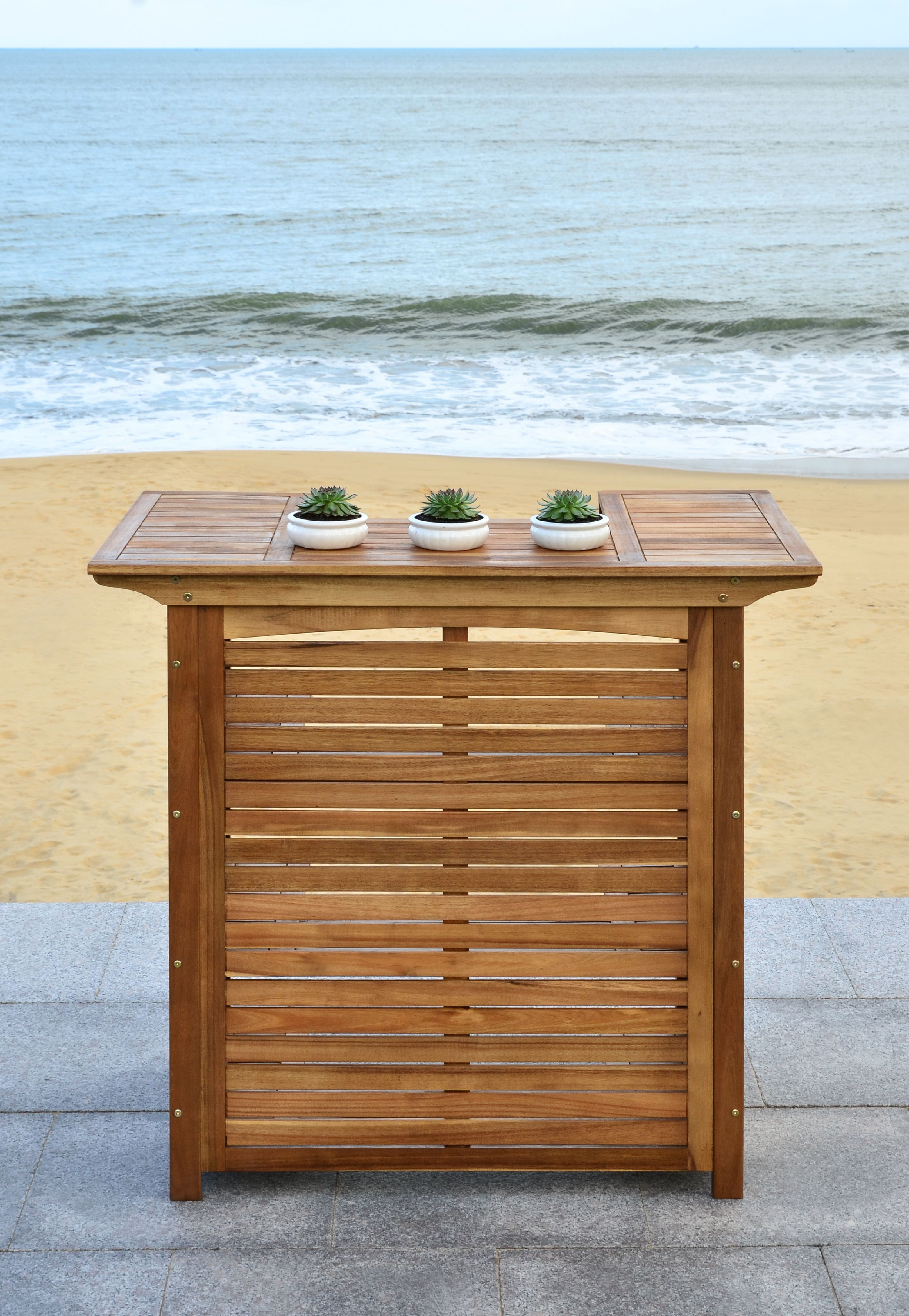 Teak Brown Acacia Wood Rectangular Bar Table