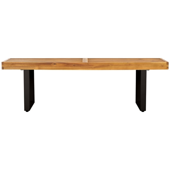 SAFAVIEH Monti Backless Acacia Wood Outdoor Patio Bench, Natural/Black