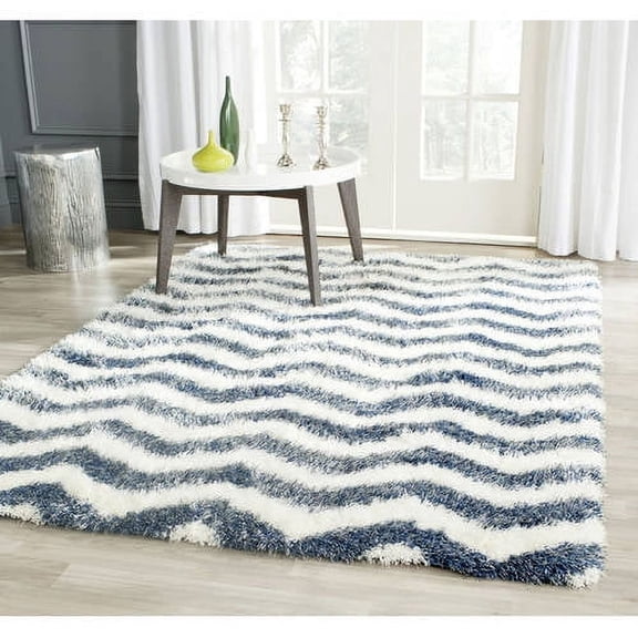 SAFAVIEH Montreal Caprice Zigzag Stripes Shag Area Rug, Ivory/Blue, 8' x 10'