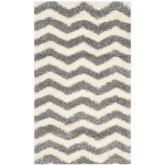 SAFAVIEH Montreal Caprice Zigzag Stripes Shag Area Rug, Ivory/Grey, 4' x 6'