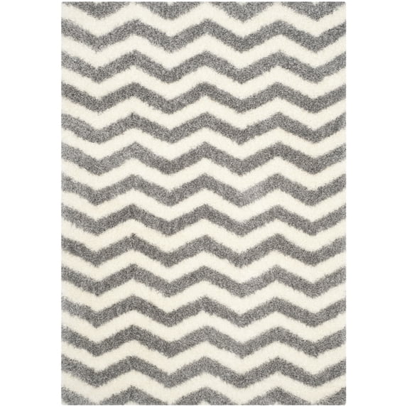 SAFAVIEH Montreal Caprice Zigzag Stripes Shag Area Rug, Ivory/Grey, 5'3" x 7'6"