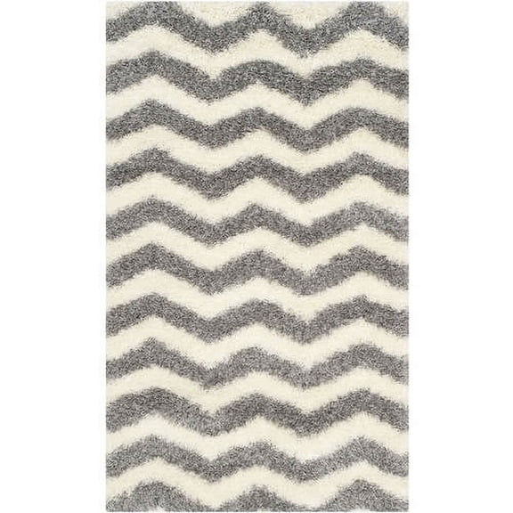 SAFAVIEH Montreal Caprice Zigzag Stripes Shag Area Rug, Ivory/Grey, 8'6" x 12'