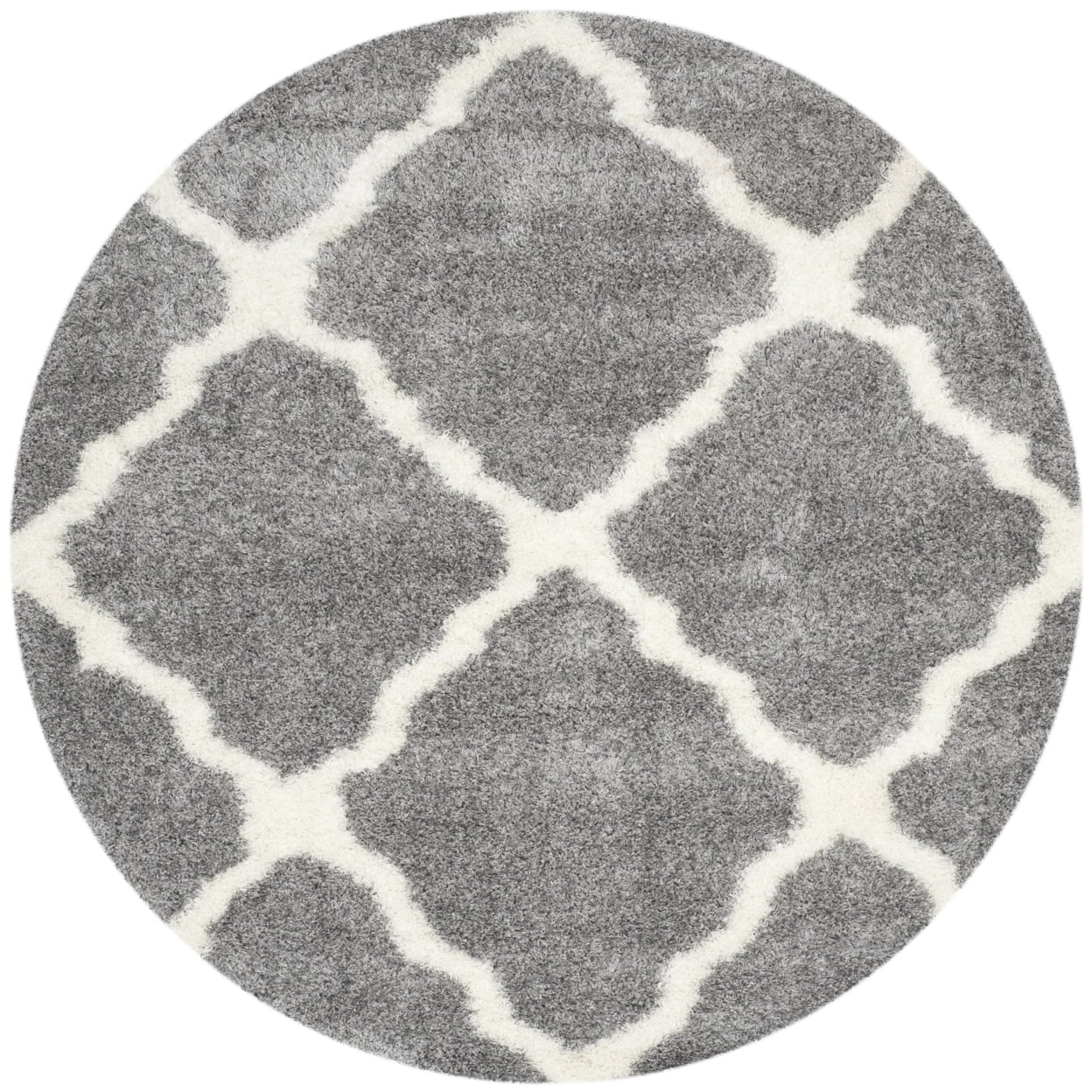 SAFAVIEH Montreal Cebrail Geometric Diamonds Shag Area Rug, Grey/Ivory, 6'7" x 6'7" Round