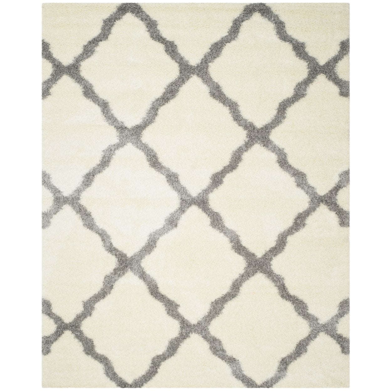 Ivory and Grey Square Hand-knotted Shag Rug