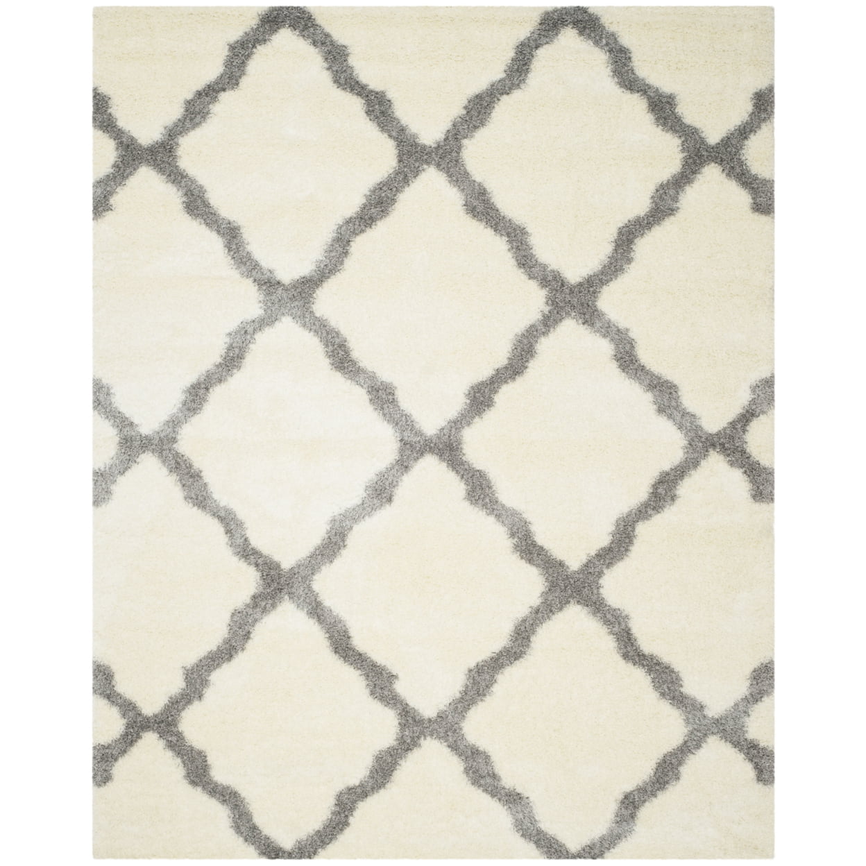 Ivory and Grey Square Hand-knotted Shag Rug