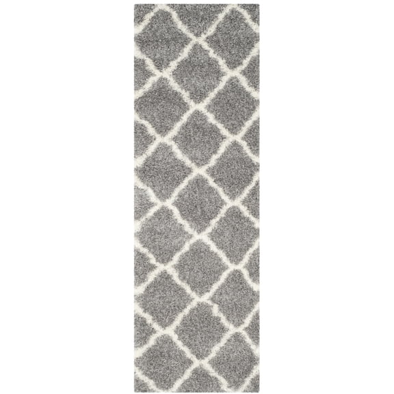 SAFAVIEH Montreal Cebrail Geometric Diamonds Shag Runner Rug, Grey/Ivory, 2'3" x 9'
